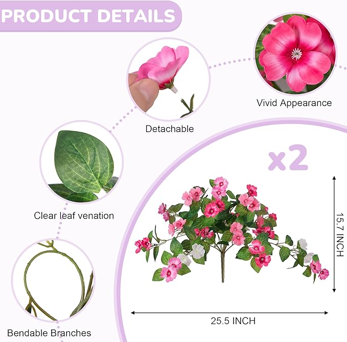 Artificial Fake Flowers for Outdoors Spring Decoration 2 Bundles Faux Flowers Plants for Outdoor Planters UV Resistant Silk Realistic Flowers for Outside Home Garden Front Porch Patio Décor