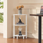 YUFAM 3-Tier Corner Shelf with Sturdy 5-Leg Base, Wooden Corner Bookshelf for Small Spaces, Small Corner Table for Living Room, Bedroom, Office, White