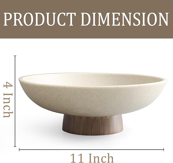 LIN CHUAN Modern Resin Pedestal Bowl – Large Fruit Bowl for Kitchen Counter, Catch All Bowl for Entryway Table, Stylish Key Bowl & Dining Centerpiece, Brown