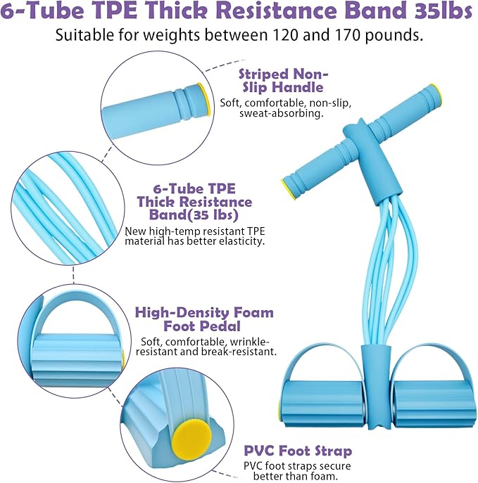 Multifunctional Pedal Resistance Band with Handle,4/6/8 Tubes for All Weights,Upgrade Heavy-Duty TPE Tubes with 300% Stretch for Full Body Workouts.