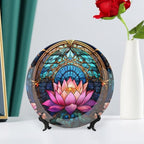 Decorative Plates, Moroccan Water Lily Stained Glass Print Ceramic Dinner Plate Home Wobble-Plate with Display Stand, Wall Hanging Decor for Kitchen Household 8 Inch, Gifts for Lotus Lover