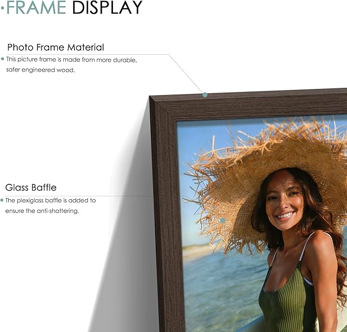 15 Pack Picture Frames Collage Wall Decor, Walnut Frame Set with 3pcs 8x10, 6pcs 5x7, 6pcs 4x6 for Gallery Display, Wall Mounting & Tabletop, Bulk Photo Frames for Living Room Decor