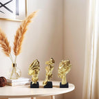 aboxoo 3 Pcs Thinker Statue, Silence is Gold Abstract Art Figurine, See No Evil Hear No Evil Speak No Evil Statues, Modern Resin Sculptures Decor for Living Room, Home, Office Study (Gold)
