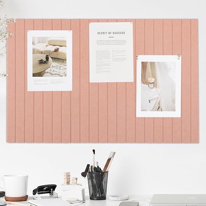 Felt Bulletin Board 35" x 24" - Stylish Cork Board Alternative for Office & Wall Decor – 6 Customizable Adhesive Tiles w/Golden Pins are Perfect to Display Your Photos