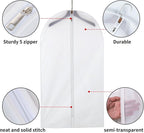 6 Pack Long Garment Bags (24x60") - Dustproof Gown Covers - Durable PEVA Hanging Bags with Sturdy Zipper for Maxi Dresses, Long Coats & Dance Costumes (Translucent)