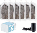Hanging Vacuum Storage Bags with Electric Pump, 6 Pack (41.3 x27.6 inch), Vacuum Seal Bags for Clothing, Garment Storage for Short Jacket, Suits, Dresses, Closet Organizer Space Saving