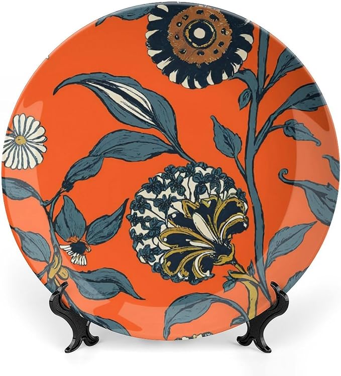 Plates Ceramic Persimmon Flower Chinoiserie Customize Decor for Festival Wall Kitchen Home Ceramic Dinner Plates 1 Plate with 1 Display Stand, Multi Sizes by Choosing, Gifts for Men Women
