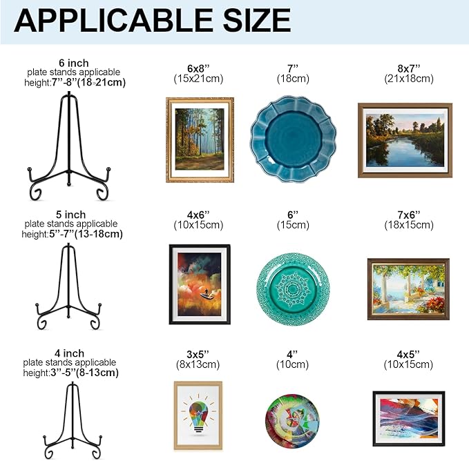 Vivinin 6 Pack Metal Plate and Picture Frame Stands - 5 Inch Display Holder for Art, Photos, Books and Platter