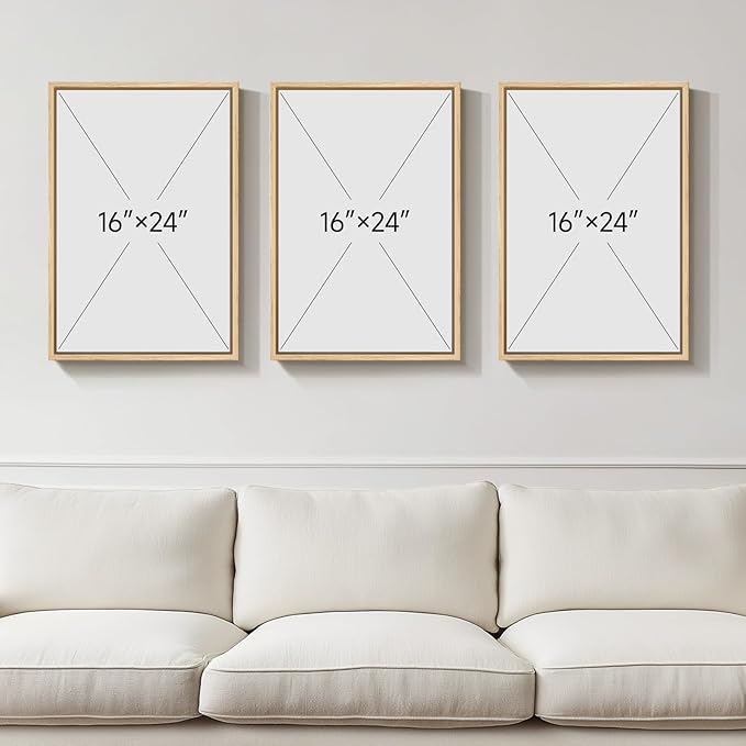Framed Large William Morris Canvas Wall Art Set of 3, Vintage Neutral Botanical Floral Prints, Nature Artwork for Living Room, Bedroom, Hallway or Office Decor, 16x24 Inch