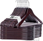 HOUSE DAY Cherry Wooden Hangers 30 Pack, Solid Wood Hanger with Non Slip Pant Bar, Heavy Duty Wooden Coat Hanger for Closet, Smooth Finish Wood Clothes Hangers for Shirts, Suits, Jackets, Dress