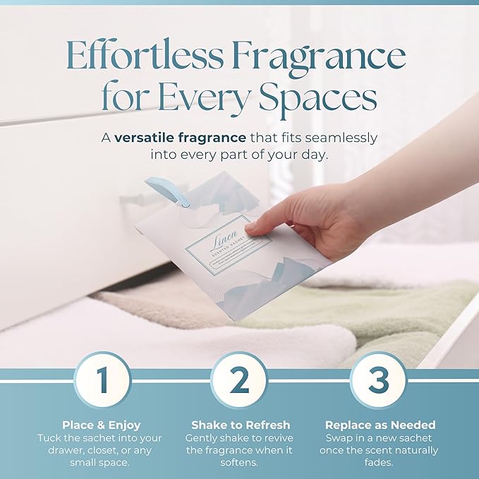 15 Pack Fresh Linen Sachets for Drawers and Closets, Scented Sachets for Drawers, Closet Freshener Sachet for Drawers to Refresh Any Space, Fresh Linen Sachet Bags, Scented Drawer Fresheners