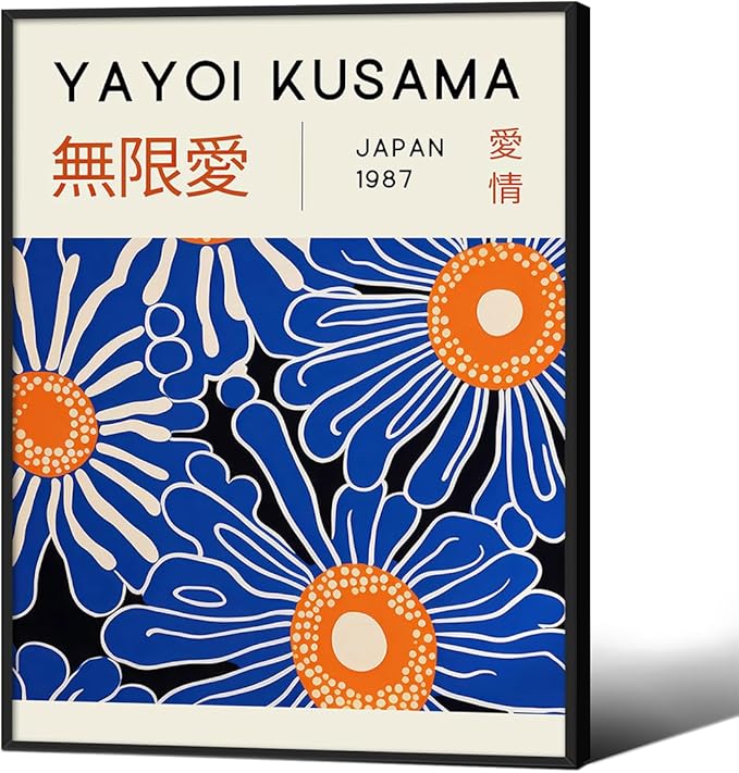 Yayoi Kusama Print Vintage Japanese Wall Art Abstract Yayoi Kusama Poster Minimalist Painting Art Exhibition Suitable for Japanese Bedroom,Living Room Office Decor 11x14in Black Framed