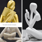 Gold Reading Women Statue, Thinker Sculptures, Abstract Art Ornament, Modern Aesthetic Figurine Decoration, Suitable for Home Living Room Bedroom Office Shelf Table Desk Bookshelf Decor (Right)