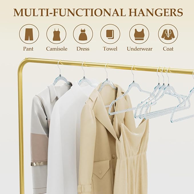 50 Pack Clear Plastic Hangers with Blue Glitter, Acrylic, Ultra Slim, Space Saving, for Coats, Pants, Suits, Shirts, Skirts, Dress Clothes