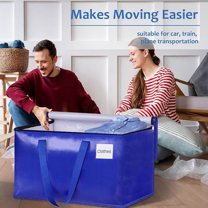 Moving Bags, Storage Bags with Sturdy Handles and Heavy Duty Zippers, Storage Totes for Space Saving, Moving & Storage, Collapsible Moving Supplies(125L, 2-Pack, Blue)