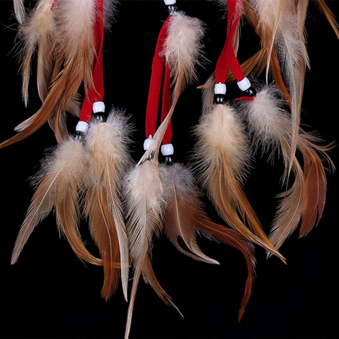 Large Handmade Dream Catcher Traditional Dreamcatcher Feather Wall Hanging Decoration Ornaments Five Hearts Red