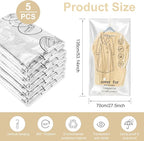 Hanging Vacuum Storage Bags 5 Pack, Space Saver Garment Bags 53.2 x27.6 inch, Vacuum Seal Bags for Clothing for Jacket, Suits, Dress, Clothing, Space Saver Bags With Hook