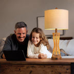 OYEARS 27" Table Lamps Set of 2 with Rattan & Dual Lights, Boho Lamps for Nightstands, Bedside Lamps for Bedroom, Nightstand Lamp for Living Room, Farmhouse Table Lamp for Office & Study
