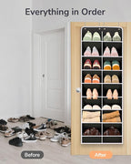 ULG Over The Door Shoe Organizer with 16 Large Pockets, Hanging Shoe Rack for Closet Door, Space Saving Shoe Storage for Boots, Heels & Sneakers, Black
