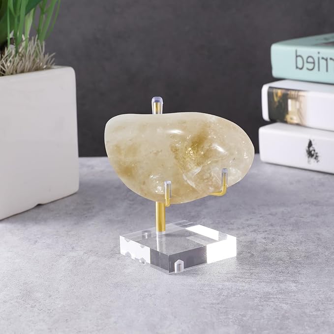 2 Pcs Adjustable Metal Arm Display Stand Rock Crystal Stands for Display Gold Small Plate Stands Easel Displays Holder with Acrylic Base Mineral Stand for Geodes Mineral Agate Collection