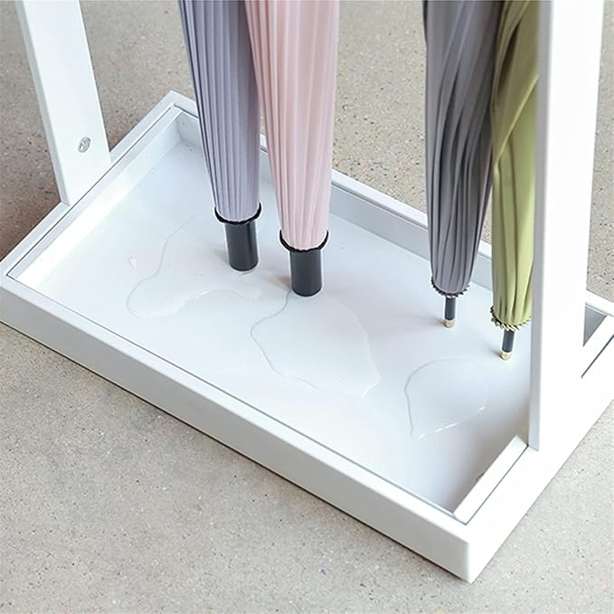Metal Umbrella Holder Stand with Drip Tray and 4 Hooks White Commercial Grade Umbrella Rack for Storing up to 16 Umbrellas
