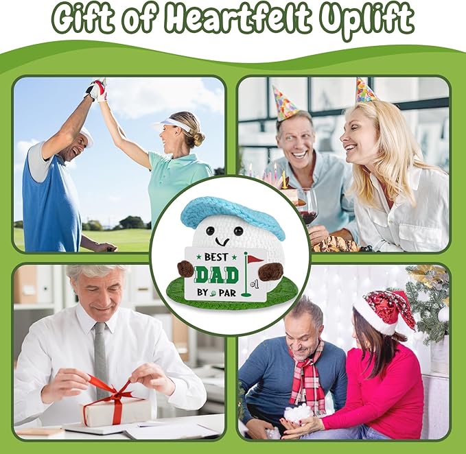 Dad Gifts for Fathers Day Birthday, Positive Golf Gifts for Men from Daughter Son”Best Dad By Par”Crochet Golf Ball Accessories, Funny Emotional Comfort Golf Gift for Daddy Birthday Fathers day