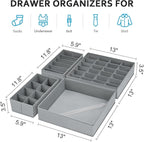 Drawer Organizer Clothes - Foldable Underwear Organizer and Sock Organizer, Bra organizer Fabric Dresser Drawer Organizer Divider for Socks, Bra, Underwear, Tie, 12 Pack, Grey