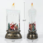Christmas Snow Globe Candle with Timer & Music, Santa Flying with Reindeer Scene, Swirling Glittering Candle Shaped Snow Lantern, USB/Battery Operated Lighted Lantern for Christmas