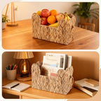 Scalloped Hand Woven Magazine Holder Natural Water Hyacinth Magazine Basket for Newspapers Books Files Decorative Boho Farmhouse Book Basket for Bathroom Living Room Home Office