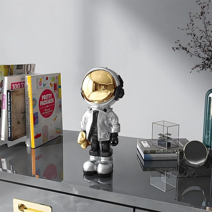 Dosker Small Astronaut Statues Mini Spaceman Sculpture Polyresin Arts Gifts Silver Figurine Ornament Room Decor for Men,Home and Desktop Accessories Tabletop Decoration, Living Room, Office, Bookshelf
