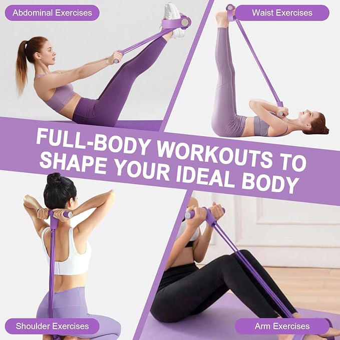 Pedal Resistance Bands with Handles, Upgrade 6-Tubes Manual Tension Training Pedal, Natural Rubber Multifunction Fitness Bands for Abdomen/Waist/Arm/Leg Stretching Slimming Training (Purple)