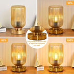 LightRound Table Lamp for Bedroom, Cordless Small Bedside Lamp, Touch Dimmable Rechargeable Lamp Battery Operated with Amber Glass Shades for Night Stands, Living Room, Desk, Bulb Included