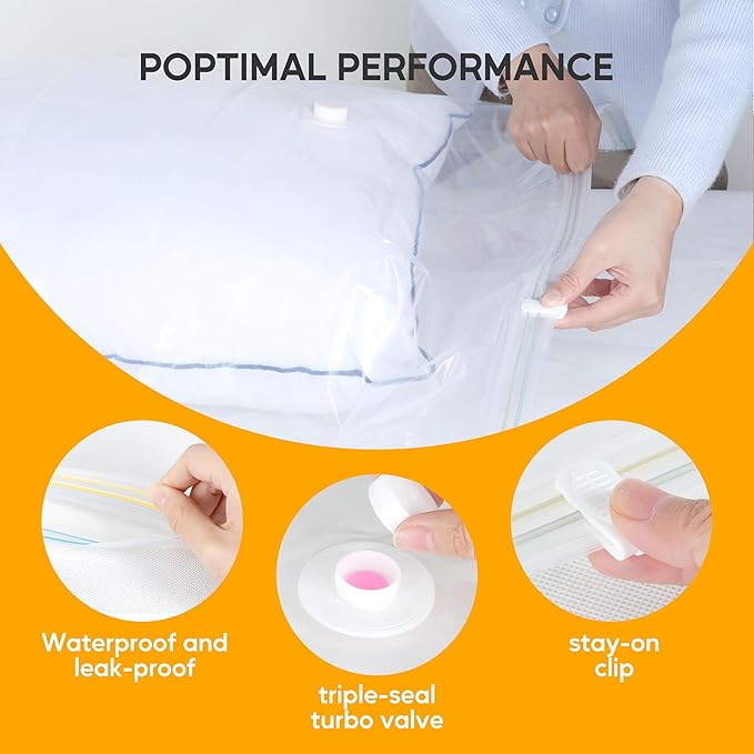 10 Jumbo Vacuum Seal Bags with Hand Pump, Vacuum Storage Bags, Space Saver Bags for Clothing, Comforters, Blankets, Bedding, Pillows