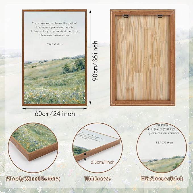 KAlRNE Natural Christian Framed Canvas Wall Art Set of 3(24”X36”),Religious Bible Verse Wall Decor,Vintage Inspirational Scripture Painting,Botanical Green Art Prints For Living Room Bedroom Church
