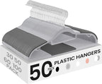 SONGMICS Pack of 50 Coat Hangers, Space-Saving Plastic Clothes Hangers, Non-Slip, 0.2 Inches Slim, 16.5 Inches Wide, 360° Swivel Silver Hook, Light Gray and Dark Gray UCRP20G50