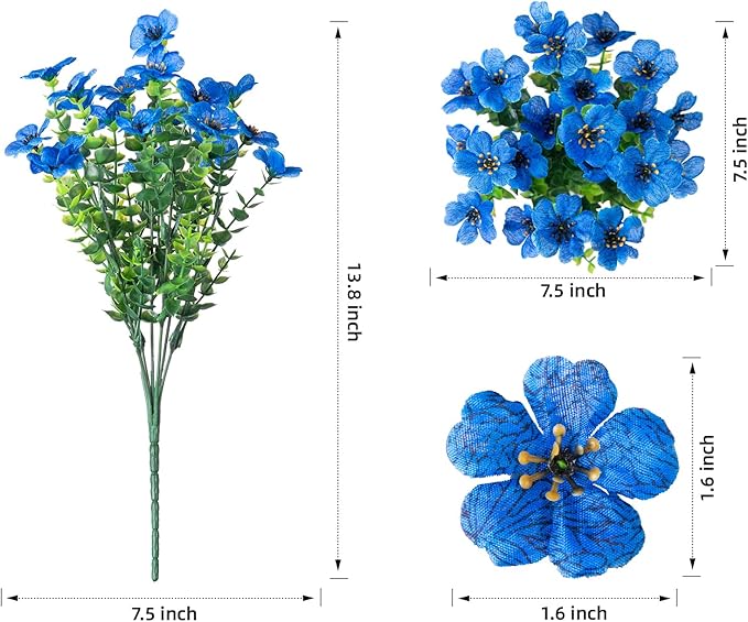 Artificial Flowers for Outdoors Daisy 12 Bundles for Home Decoration, Faux Flower Fake Plants Outside Decoration with Eucalyptus UV Resistant for Planter Porch Patio Yard Garden Blue