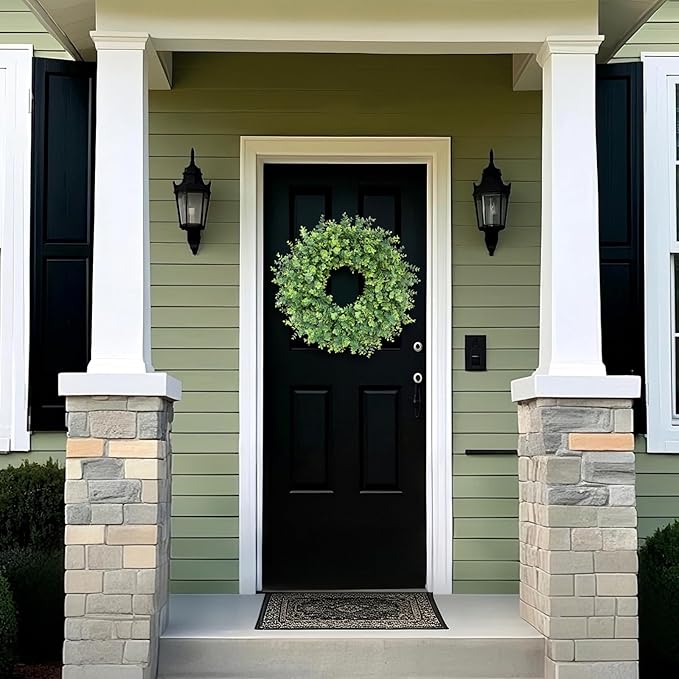 26" Eucalyptus Wreath for Front Door, Porch, Window - Large Artificial Eucalyptus Leaves Greenery Outdoor Wreath for Home, Farmhouse Decor - Spring, Summer, Fall, All Seasons (Green)