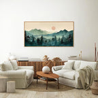 SIGNINART Large Boho Mountain Framed Canvas Wall Art, Nature Pine Tree Wall Painting, Abstract Foggy Forest Wall Decor, Modern Sunrise Art Prints for Bedroom Living Room and Office 20"x40"