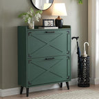 Shoe Storage Cabinet,Farmhouse Shoe Organizer with 2 Flip Drawers & Barn Door Design,Freestanding Hidden Slim Narrow Shoe Rack Cabinet for Entryway,Foyer,Hallway,Green