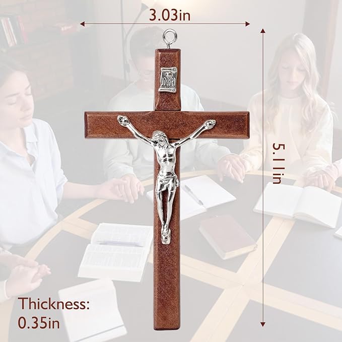 Crucifix Wall Cross, Small Wooden Cross,Wood Crucifix for Wall, 5.11 Inch Wooden Wall Hanging Cross Wall Decor Home Decor