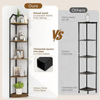 5 Tier Corner Wall Shelf Stand, 70" Metal Corner Shelves Bookshelf Display Shelf for Living Room Decor, Tall Plant Stand Multi Unit Organizer, Standing Shelf for Bedroom,Bathroom,Small Space (Brown)
