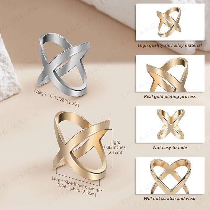 SYWDUDUCLT Scarf Ring for Women's Shawl, Silk Neckerchief, Tshirt, Gold/Sivler, S/M/L, 2 Pcs
