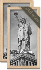 Natural Solid Wood 5x10 Picture Frame, Display 5 x 10 Inch Picture Poster Photo, Vertical & Horizontal Wall Hanging - 2 Pack/Natural/5"x10"