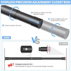 Closet Rods for Hanging Clothes, 17 to 54 Inch Stepless Adjustable Closet Rod, 1.3 Inch Diameter Metal Heavy Duty Closet Hanging Rod for Closet Wardrobes Laundry RV, Black