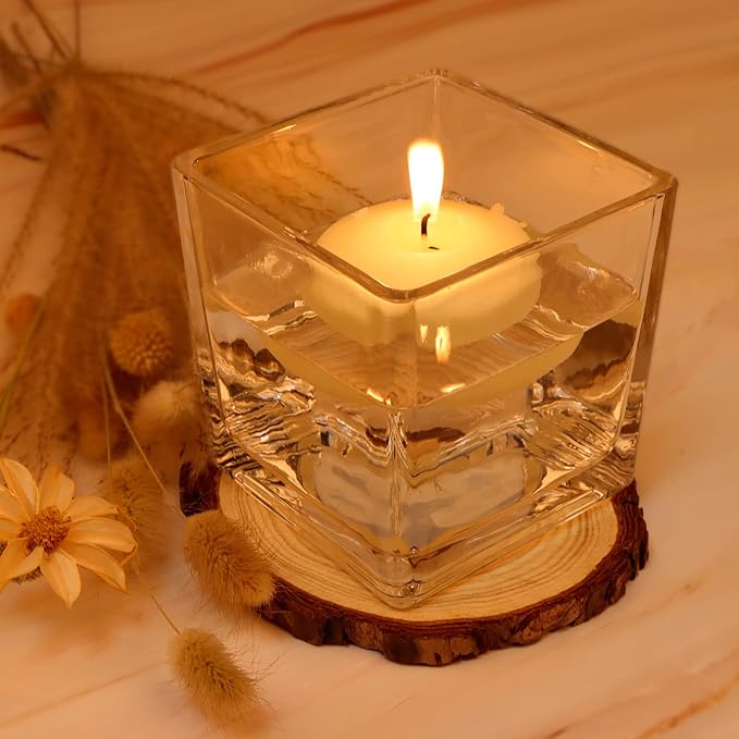 Set of 6 Square Glass Vases 4" x 4" x 4", Clear Flower Vase, Plant Terrarium, Candle Holder for Wedding Centerpiece, Office Decorations, Home Décor, Parties and Events