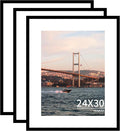 24x30 Picture Frame 3 Pack - Black Poster Frame Display Pictures 18x24 with Mat or 24 x 30 Without Mat for Wall Hanging Horizontal and Vertical
