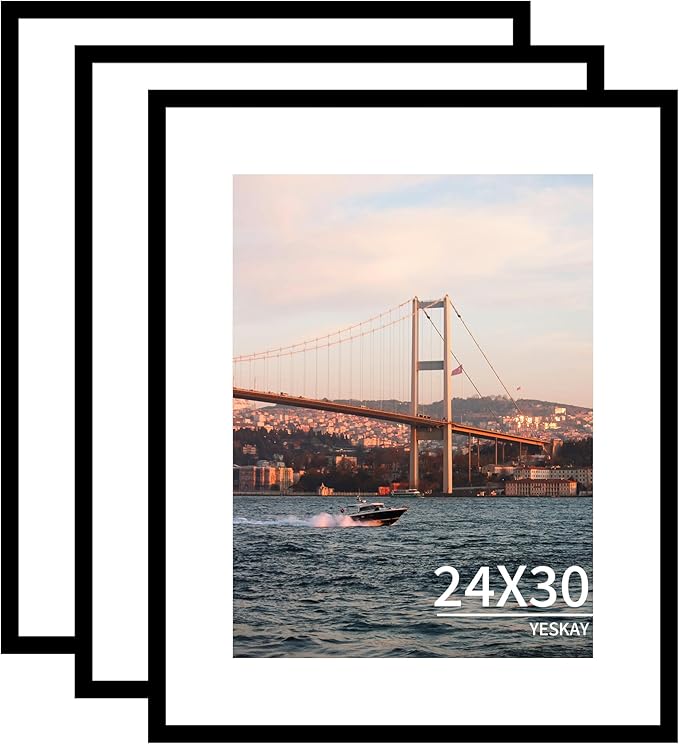 24x30 Picture Frame 3 Pack - Black Poster Frame Display Pictures 18x24 with Mat or 24 x 30 Without Mat for Wall Hanging Horizontal and Vertical