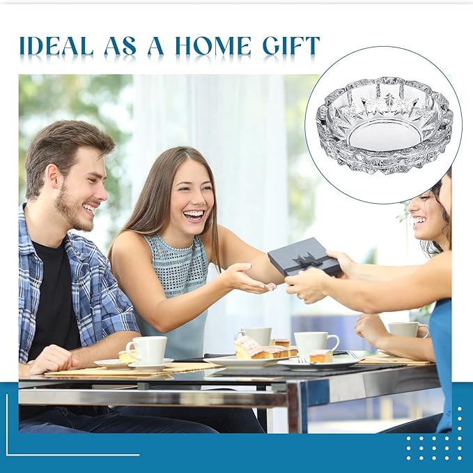 Timgle Glass Ashtray 4 Packs Round Crystal Ash Tray Clear Ashtrays for Home Portable Heavy Duty Decorative Office Patio Indoor Outdoor(Vintage)