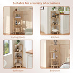 YUFAM 4-Tier Corner Shelf with Sturdy 5-Leg Base, Wooden Corner Bookshelf for Small Spaces, Corner Standing Shelf for Living Room, Bedroom, Bathroom, Natural