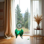 Green Small Dream Catcher with Feathers Wall Hanging Ornament Indian Style Decoration Wind Chimes for Car Home Wall Decor